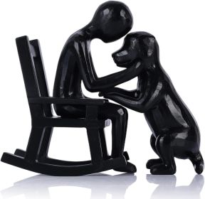 Man & Dog Memorial Figurine – Black or Sandstone | Sentimental Tribute Sculpture (Color: Black)