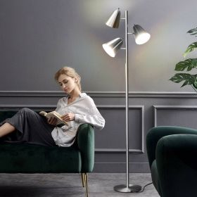 64" 3-Light LED Floor Lamp – Adjustable Shades with Foot Switch (Color: Sliver)