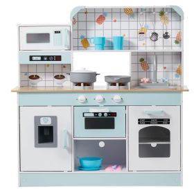 Play Kitchen for Kids, Wooden Toy Kitchen Set with Lights and Sounds, Toddler Kitchen with Ice Maker, Oven, Sink, Microwaves (Product Type: Integrated, Color: White)