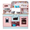 Play Kitchen for Kids, Wooden Toy Kitchen Set with Lights and Sounds, Toddler Kitchen with Ice Maker, Oven, Sink, Microwaves