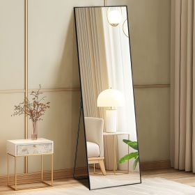 Floor Standing Mirror, Wall Mirror with Stand Aluminum Alloy Thin Frame,21''*64'',Black-rect (Color: black)