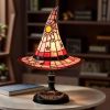 Handmade Gothic Witch Hat Night Light –Witch Hat Lamp Stained Glass LED Lamp, Spooky Halloween Decor, Indoor & Outdoor Witchcraft Gift