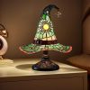 Handmade Gothic Witch Hat Night Light –Witch Hat Lamp Stained Glass LED Lamp, Spooky Halloween Decor, Indoor & Outdoor Witchcraft Gift