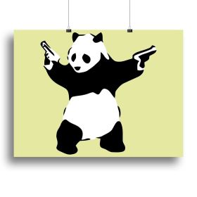 Banksy Panda Yellow Canvas Print or Poster (type: Standard Framed Canvas Print, size: 40" x 26" / 100cm x 65cm (approx))