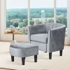 Upholstered Teddy Velvet Club Barrel Chair with Ottoman with Footrest