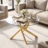 Glass Coffee Table Round Clear Center Table with Tempered Glass Top