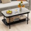 2-Tier Modern Rectangular Coffee Table with Sintered Stone Top