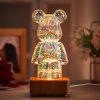 3D Fireworks Bear Night Light Projection Colorful USB Atmosphere Dimming Decor Room 3D Glass Fireworks Bedroom Living Decorative